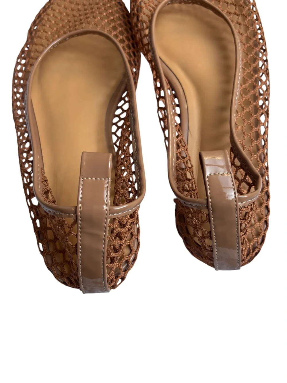 Summer Net Mesh Open Weave Camel Tan Ballet Flats Size 9